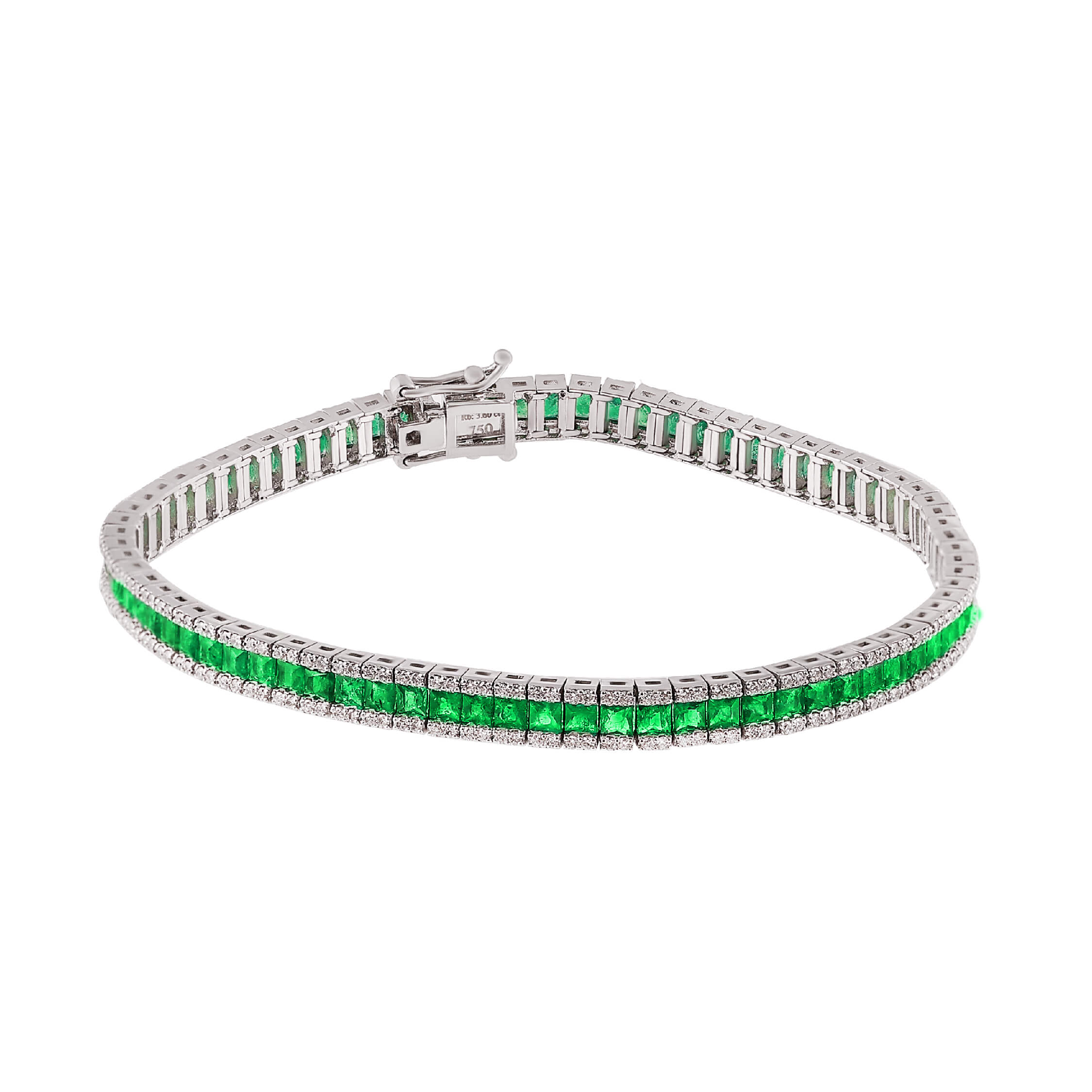 John Najarian Square Cut Emerald and Round Diamond Rim Bracelet