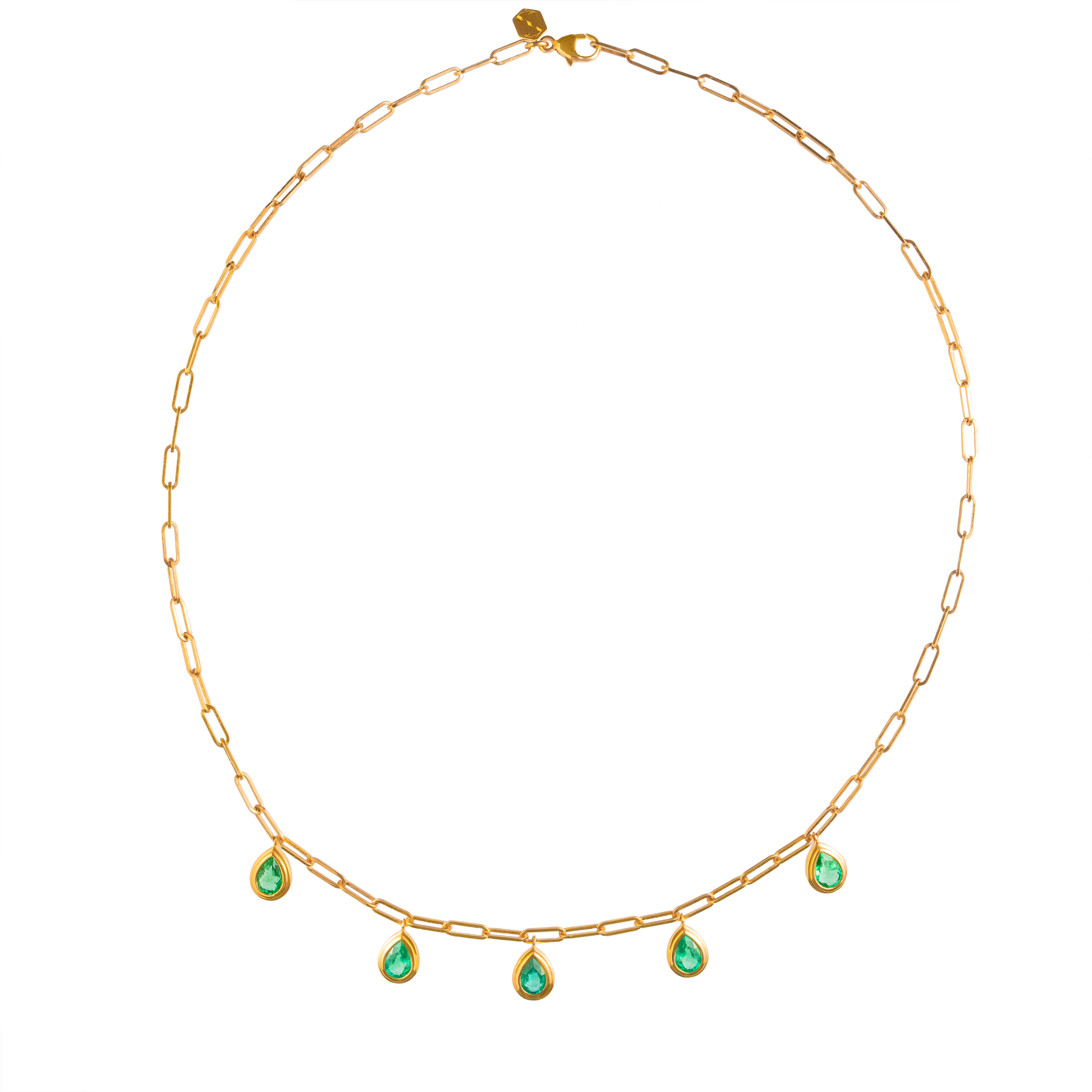 John Najarian Bezel Set Pear Shape Emerald  Dangle Necklace