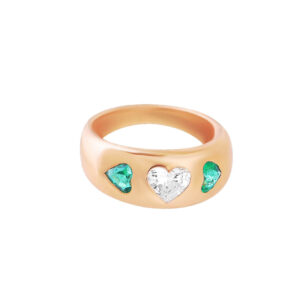 John Najarian Three Stone Heart Shape Emerald And Diamond Chunky Ring