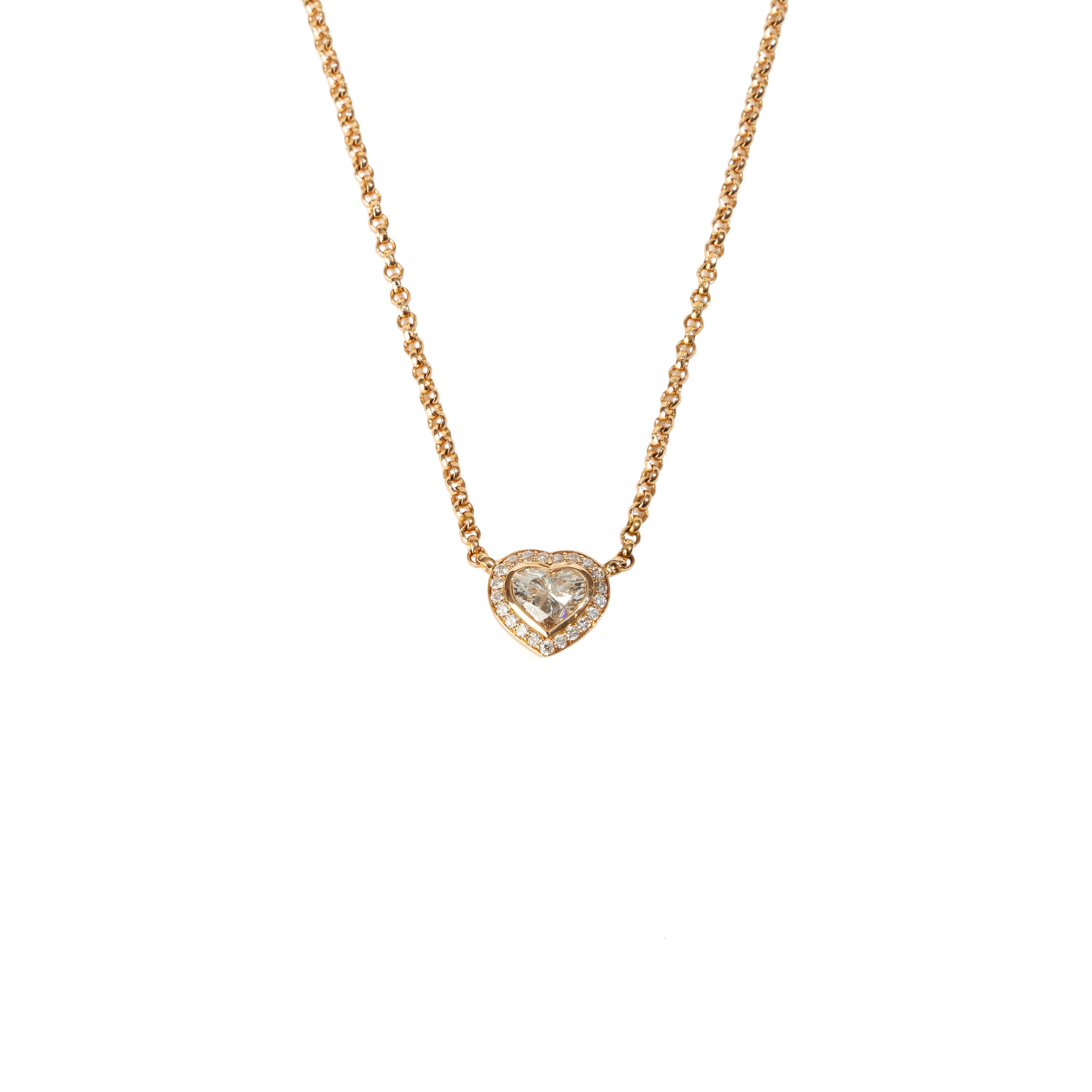 John Najarian Heart Shaped Diamond  With Diamond Rim Pendant on Belcher Chain