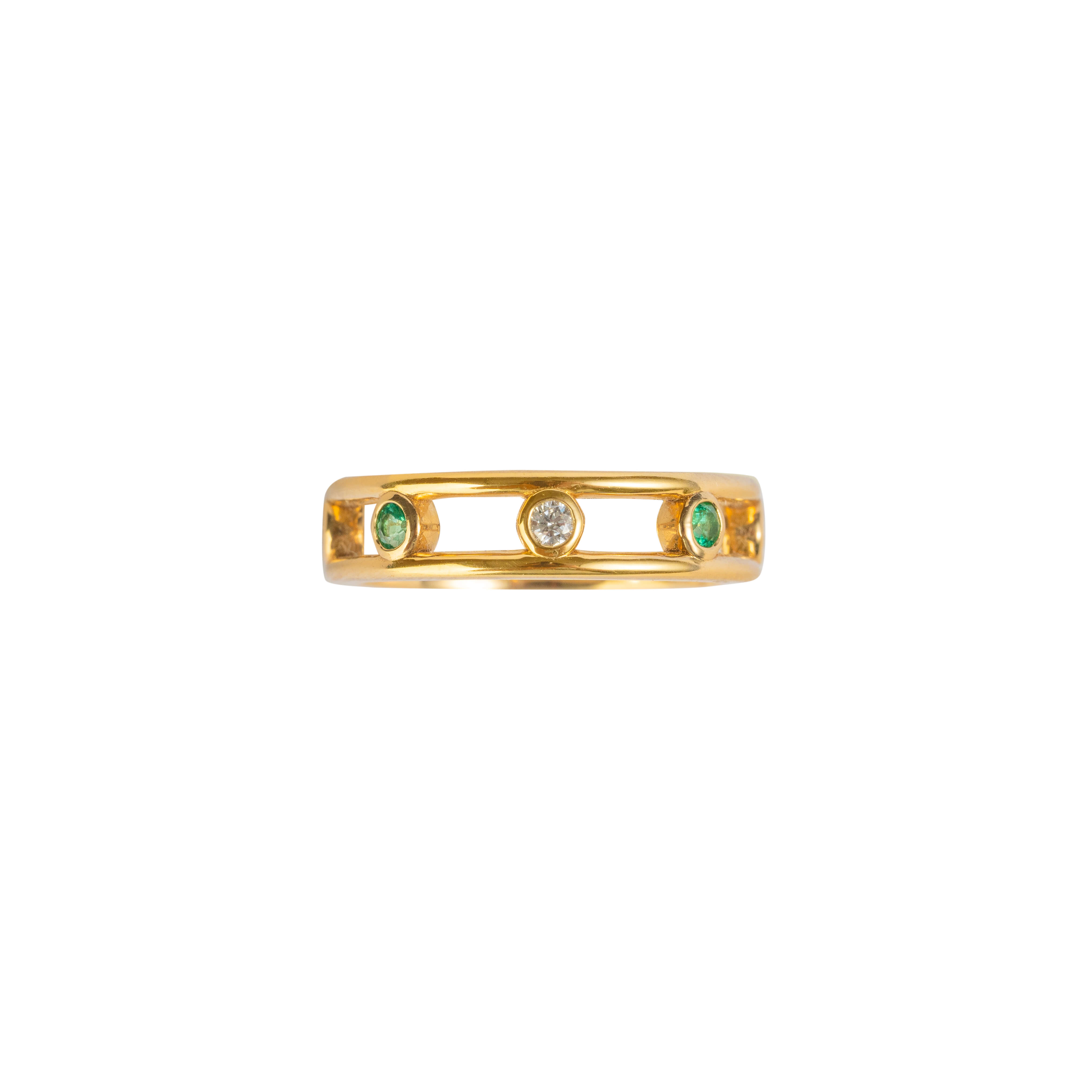 John Najarian Bezel Set Double Shank Emerald And Round Diamond Ring