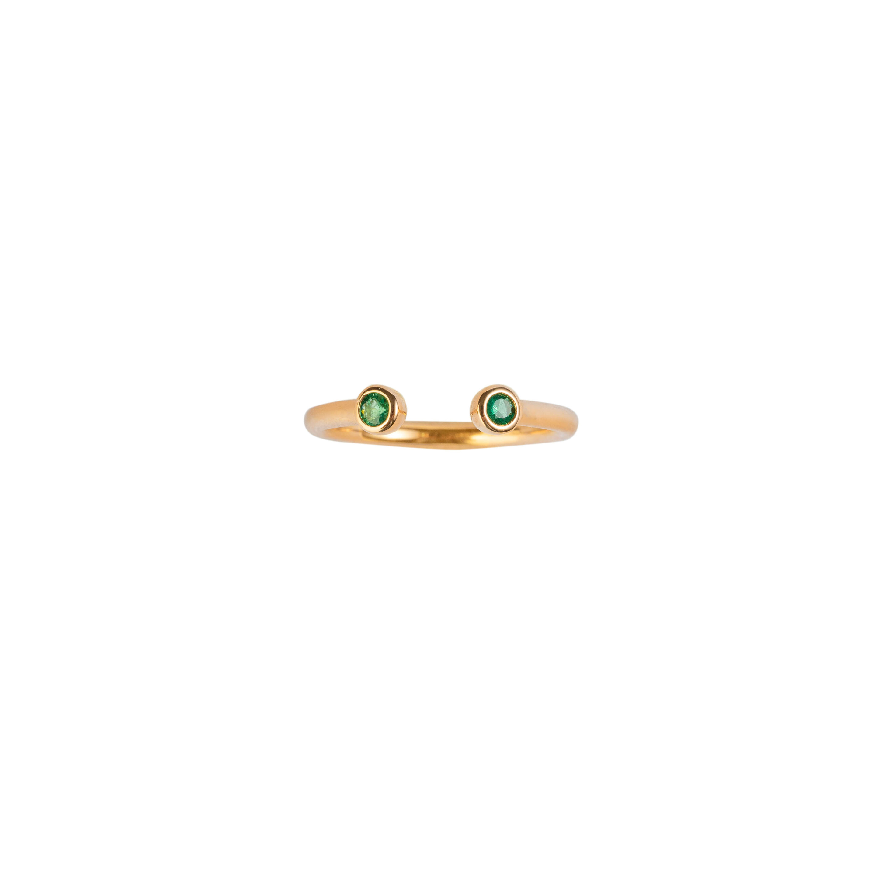 John Najarian Double Bezel Set Round Emerald Open Shank Ring