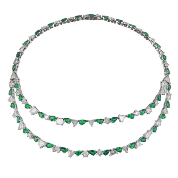 John Najarian Portrait Cut Diamond And Emerald Necklace