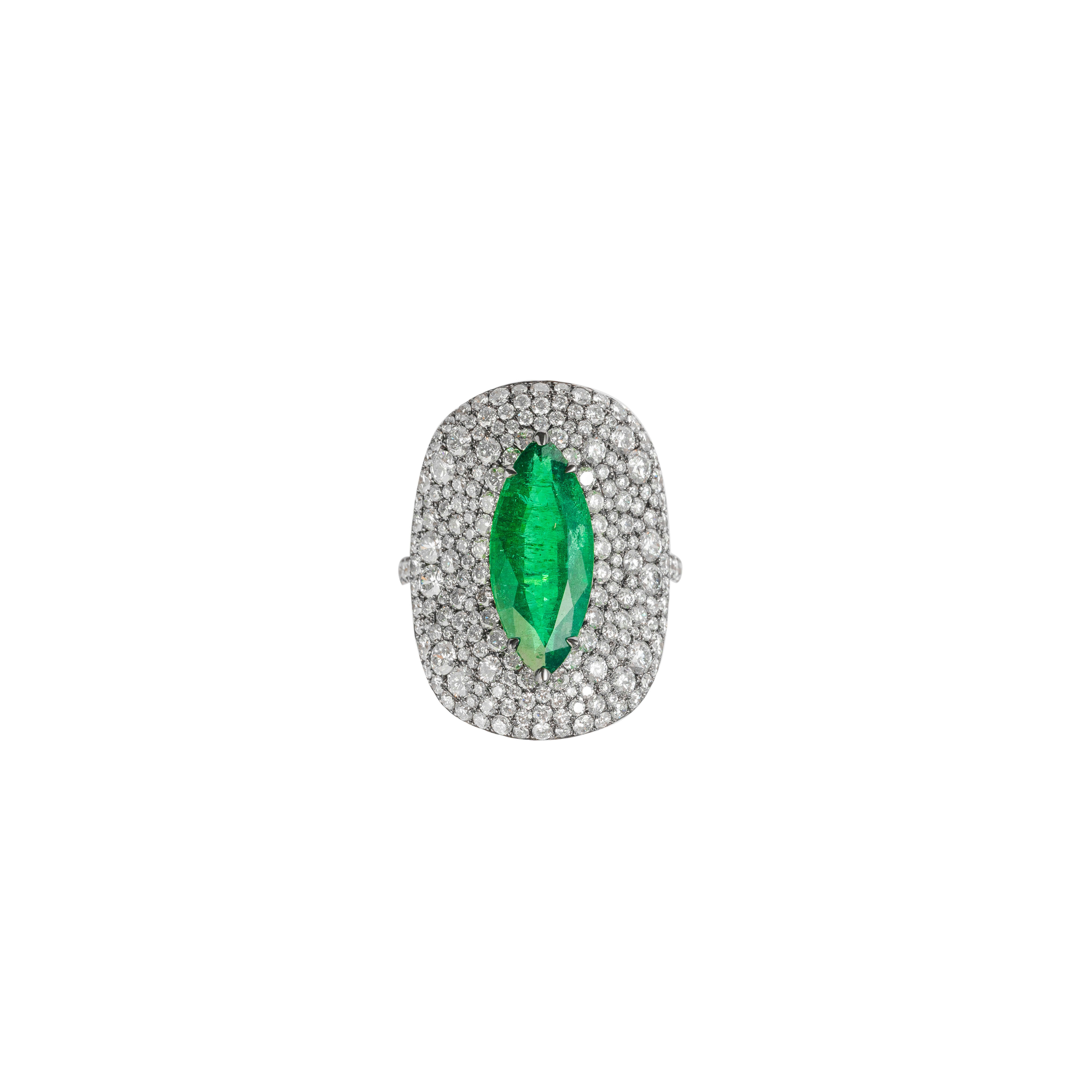 John Najarian Marquise Shape Emerald And Multisize Diamond Ring