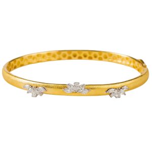 Two Tone Brushed Gold Marquise Diamond Bangle