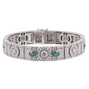 Emerald, Diamond And Enamel Art Deco Style Bracelet