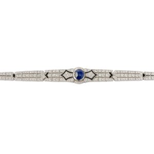 Art Deco Inspired Cabochon Sapphire Diamond And Enamel Bracelet