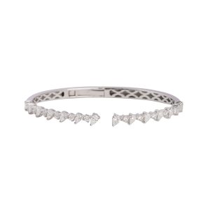 Scattered Pear Diamonds On White Gold Open Bangle