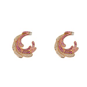 Front Facing Windy Diamond And Pink Sapphire Pave Earring