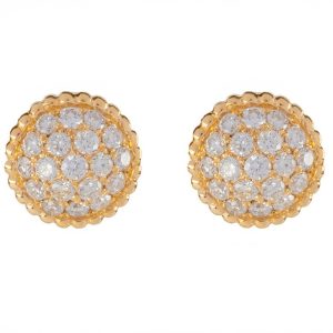 Round Diamond Pave Earrings 
With Beaded Gold Rim