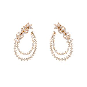 Graduating Marquise Diamond Leafy Front Facing Hoop