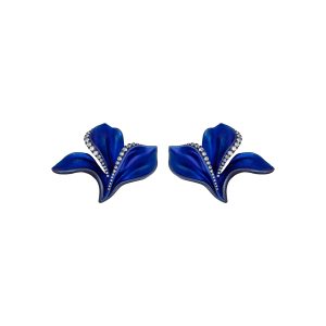 Diamond Pave Leafy Blue Titanium Earring