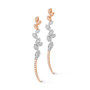 Long Two Tone Diamond Pave Multi Leaf Earring