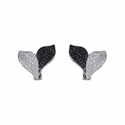 Half Black Half White Diamond Pave Leaf Earring