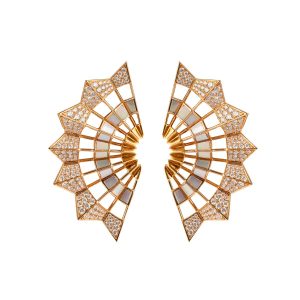 Diamond Pave and Mother Of Pearl Fan Earrings