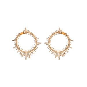 Multi Line Sun Ray Round Diamond Front Facing Earrings