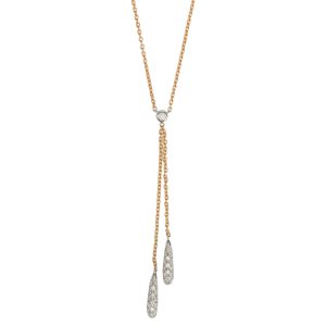 Two Tone Diamond Pave
Drop Lavalier Necklace
