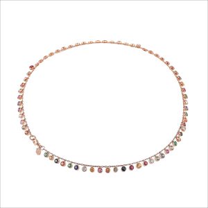 Multi Color Sapphire, Emerald And Diamond Dangle Necklace