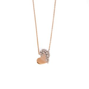 Rose Gold Heart With A Diamond Cluster Side Necklace
