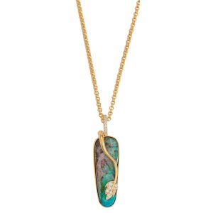Boulder Opal And Diamond
 Pave Leaf Pendant