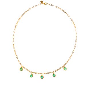 Bezel Set Pear Shape Emerald  Dangle Necklace