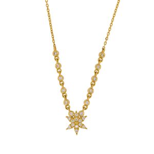 Diamond Pave Star necklace With Five Bezel Diamonds on Each Side