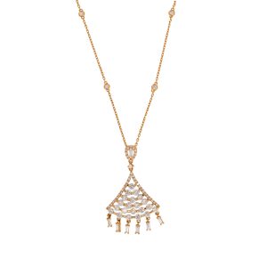 Tapering Fan Shaped Round and Baguette Diamond Dangle Pendant