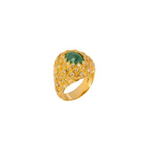 Cabochon 3 Carat Emerald And Diamond Pineapple Texture Ring