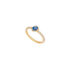 Pear Shape Blue Sapphire And White Diamond Band Ring