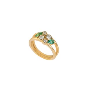 Pear Emerald And Round Diamond Cluster Ring On Double Shank