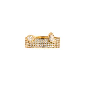 Four Row Pave Ring With Single Bezel Set Marquise & Pear