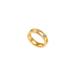 Bezel Set Double Shank Emerald And Round Diamond Ring