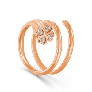 Three Row Four Leaf Clover Ending Diamond Ring
