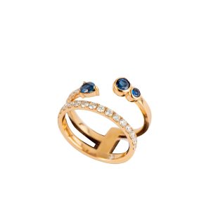 Triple Row Diamond And Sapphire Ring