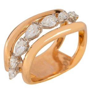 Two Tone Pear Shape Diamond
 And Solid Gold Ring