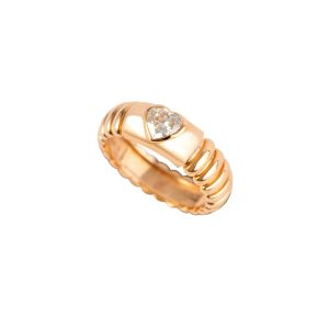 Wide Band Heart Shape Pulse Wave Solitaire Ring