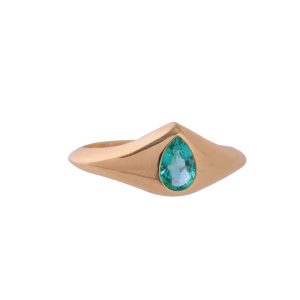 Pear Shape Emerald Signet Ring