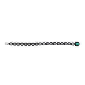 Emerald Cut Diamonds And a Center Emerald Submerged in Black Enamel Element Bracelet
