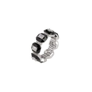 Emerald Cut Diamonds Submerged in Black Enamel Ring