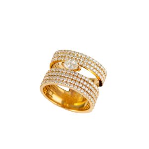 Diamond Pave Seven Line Ring With Centre Marqusie